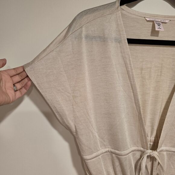 Victorias Secret Romper Medium Womens Beige Drawstring Shimmer Intimates Coverup - Picture 3 of 9
